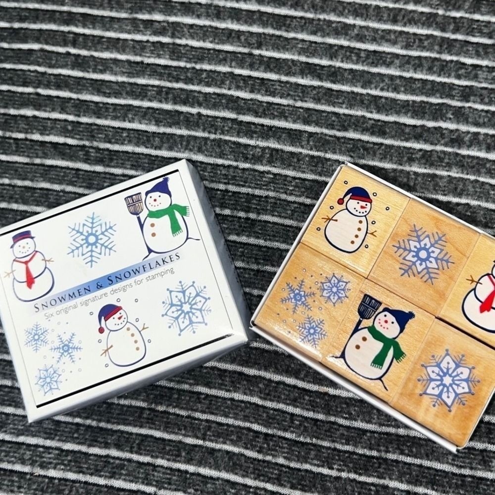 Hero Arts Snowmen & Snowflakes Rubber Stamp‎ Set Wood Mounted 6pc Excellent